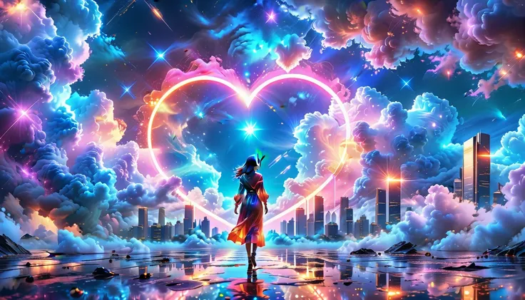 A Masterpiece In 32K Resolution: Supreme Quality, Super Detail, Official Art, Very High-Resolution 32K Wallpaper, Beautiful And Aesthetic, Ultra-Detailed Features, Awe-Inspiring Detail. A Girl Stand Far Away, A Vibrant, Surreal Night Sky. The Scene Is Amaz...