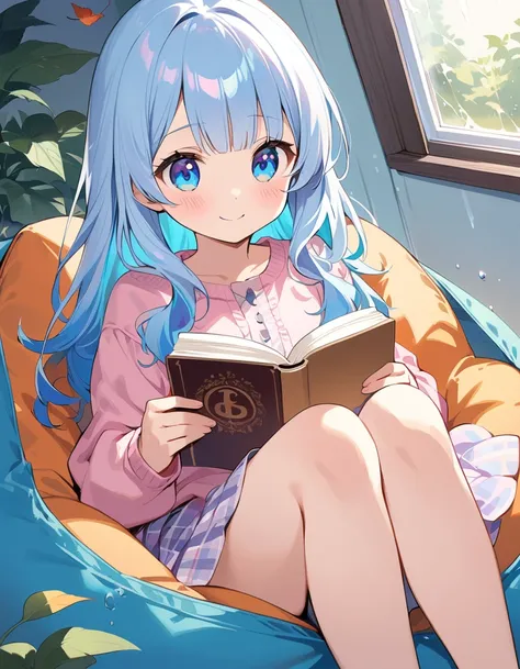 asterpiece, best quality, extremely detailed, (illustration, official art:1.1), 1 girl ,(((( light blue hair)))), , ((iridescent hair, half blue and half pink hair: 1.2)),,(((( light blue long hair)))),light blue hair, ,((blush)) , cute face, big eyes, mas...