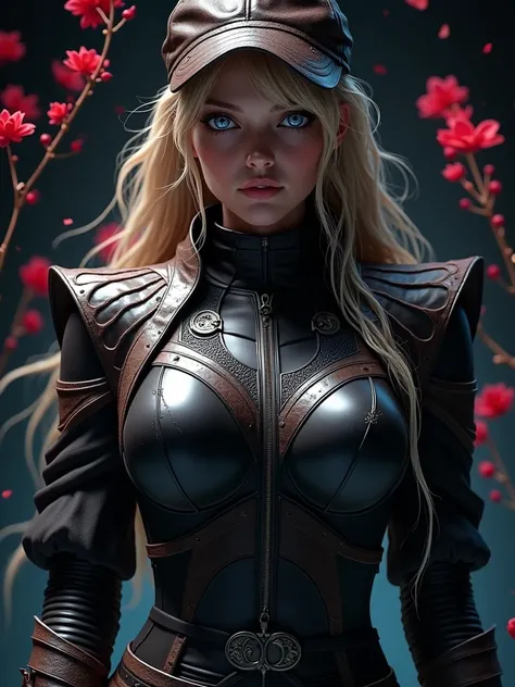 Realistic 3D girl,sexy,beautiful,sick beautiful blue eyes,holds a katana in his hand,hkwarrior, bright colors,Blonde hair,Clear drawing of details,masterpiece,maximum of ideal qualities,Большая beautiful Грудь,Black Latex Women&#39;s Armor,Latex pants,leat...