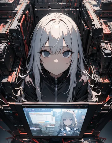 girl, in display, in computer, AI, ( empty eyes, ), (expressionless face, ), (point of viewer), (absurdres, masterpiece, best quality, ultra detailed), 