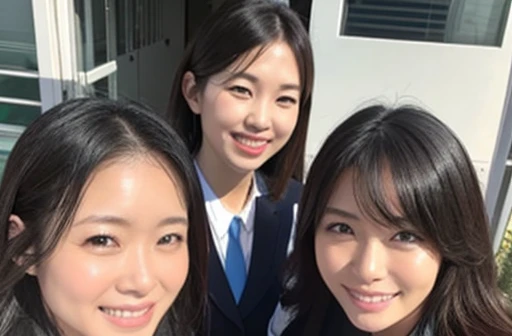 A group photo of four amazingly beautiful office ladies。The weather is sunny、Everyone is relaxed and relaxed.々A beautiful smile。
