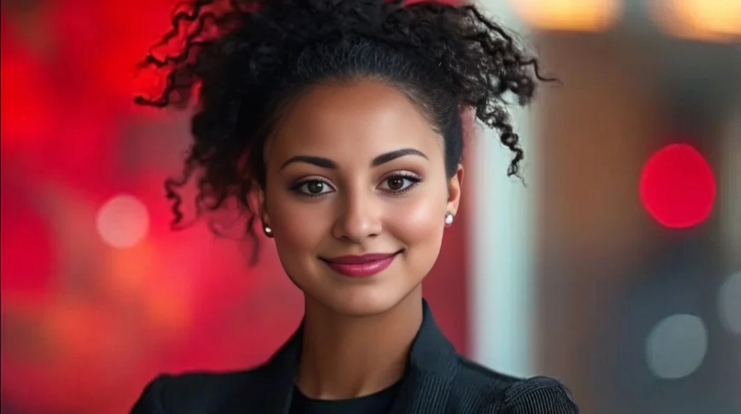 Smiling woman with curly hair