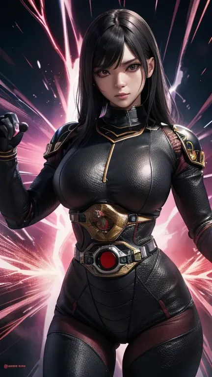 realistic 1.2, japanese female kamen rider、cool beauty, without mask, vfx (visual effect) highlights the intricate anatomical fe...