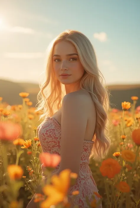 a young woman in a sundress, beautiful detailed eyes, beautiful detailed lips, extremely detailed face, long eyelashes, flowing ...