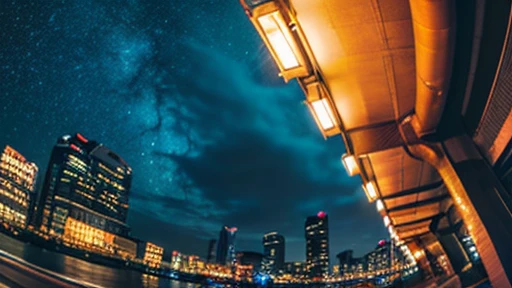 (masterpiece:1.2,Please redeem),Tokyo night view,Shot with an ultra-wide-angle prime lens,Starry Sky,milky way,((Ghibli style)),8k resolution