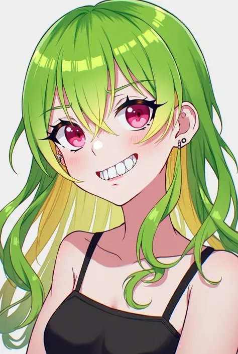 Halloween, One girl, High resolution, Green Hair Blonde, tongue, Pink eyes, Hair that falls over the shoulders, Earrings, Open your mouth a little, A disdainful look, Grin, Illustration, 