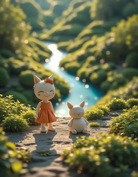 Super cute clay world，Isometric view of the river,Cute clay stop motion animation,Features,Tilt action,Excellent lighting effects,landscape,3D,Brush Rendering,3D Effects,Super Detail