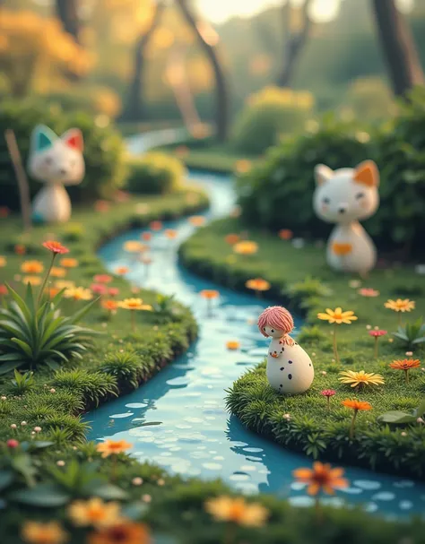 Super cute clay world，Isometric view of the river,Cute clay stop motion animation,Features,Tilt action,Excellent lighting effects,landscape,3D,Brush Rendering,3D Effects,Super Detail