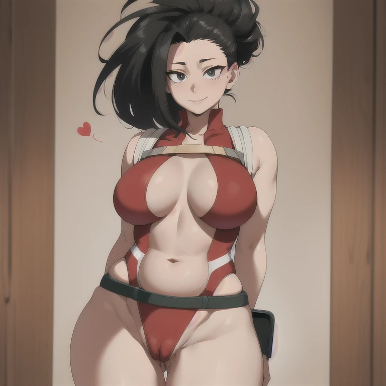 animated, Too detailed, detailed body, oiled body, detailed background, detailed eyes, extremely detailed face, extremly detailed body, image too detailed, 4k, 8K, masterpiece, The best quality, highres, 1 girl, Yaoyorozu momo, black hair, collect, hair up...