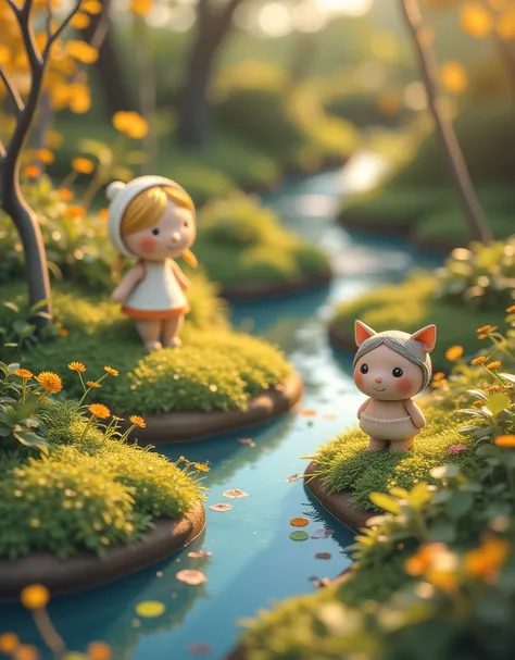 Super cute clay world，Isometric view of the river,Cute clay stop motion animation,Features,Tilt action,Excellent lighting effects,landscape,3D,Brush Rendering,3D Effects,Super Detail