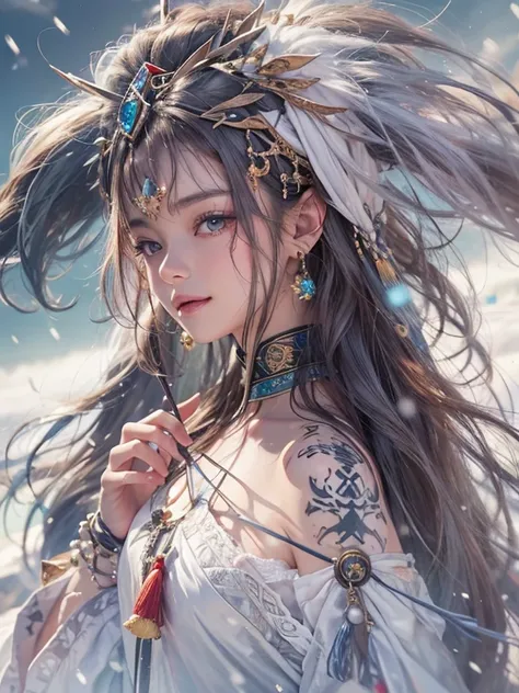 Hiding in the snowy mountains、Hair flow、 ((Highest quality、masterpiece、8k、Best image quality、Ultra-high resolution、Award-winning works)、(Accurate anatomy:1.1)、(Look at me and smile:1.1)、Shining fair skin with Ultra-high resolution、The most detailed face、Ul...