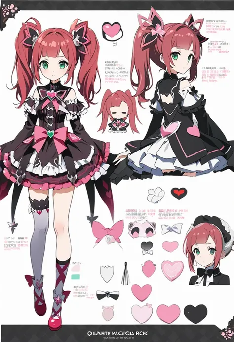 ((tmasterpiece))、((topquality))、((CharacterDesignSheet、same character、sensors、through、Soles))、illustartion、1 girl、、quiff、cute ((magical girl rock Vtuber:1.2)), black,red,gothic lolita, knee-high socks,twintails,(simple background、whitebackground:1.3)、--6