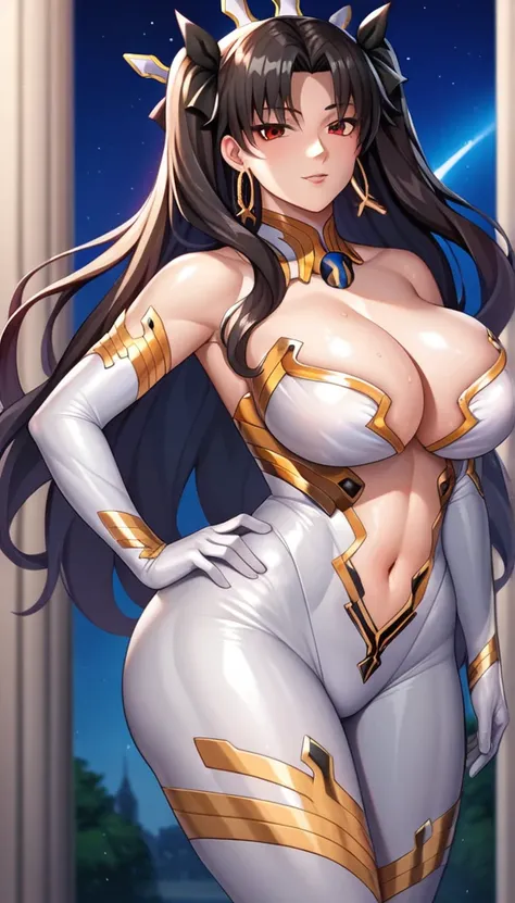 (anime art style:1.0), 2d, masterpiece, best quality, very aesthetic, absurdres, dynamic shadows, atmosferic, outdoor, night, wind, 1 girl, beautiful woman, beautiful body, beautiful face, body heat, curvy, huge breasts, huge ass, seductive look, seductive...