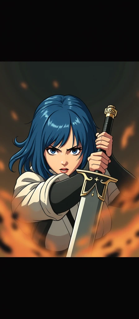 Blue hair woman with sword