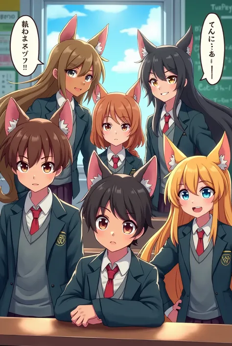 top quality, best quality, highres, masterpiece, super high resolution, detailed background, School, class, 6+boys, 6+girls, absurdres(highly detailed beautiful face and eyes)perfect anatomy, good lighting, cinematic shadow(kemono, furry anthro)assorted ex...