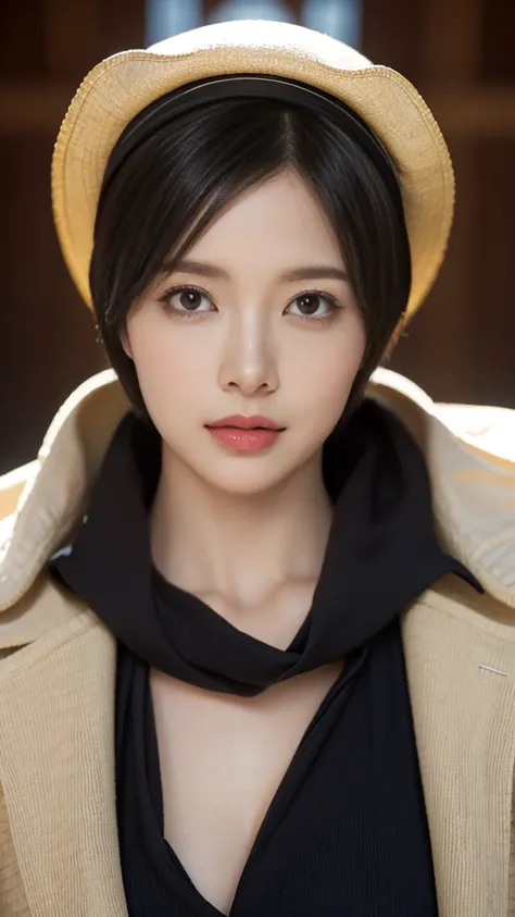 woman、 Very short hair、Looking into the camera、sexy、Cool look、Slanted Eyes、Narrow eyes、High image quality、High resolution、High resolution, masterpiece, Anatomically correct, 超High image quality, Textured skin, Alone, Pirate Cosplay、The background is a medi...