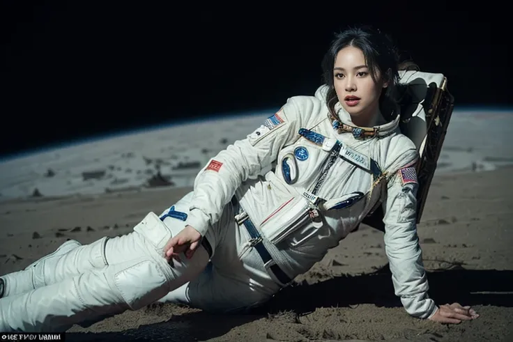 (((Spacecraft extravehicular activity))), (((Woman doing a spacewalk))), (((The world of Mad Max))) , (((In space))),A boldly composed photograph of a Japanese woman, as if taken by a famous artistic photographer, (((Blockbuster art photography)), (8k, Bes...