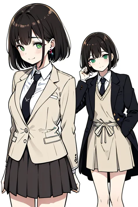 - gender: Female - Age:  - head: Black Short Hair - Appearance: Cute, Friendly and, Approachable appearance, A slightly innocent feeling - eyes: Large, warm brown or green eyes - Skin: Clear and healthy skin, A little blush - costume: Korean style  (skirt,...