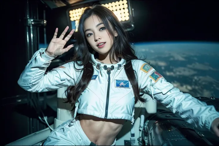 (((Spacecraft extravehicular activity))), (((Woman doing a spacewalk))), (((The world of Mad Max))) , (((In space))),A boldly composed photograph of a Japanese woman, as if taken by a famous artistic photographer, (((Blockbuster art photography)), (8k, Bes...