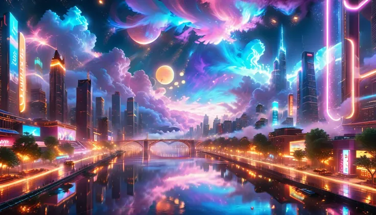 A Masterpiece In 32K Resolution, Supreme Quality, Super Detail, Official Art, Very High-Resolution 32K Wallpaper, Beautiful And Aesthetic, Ultra-Detailed Features, Awe-Inspiring Detail. A Vibrant, Glowing City At Night-Skyscrapers With Dazzling Lights Illu...