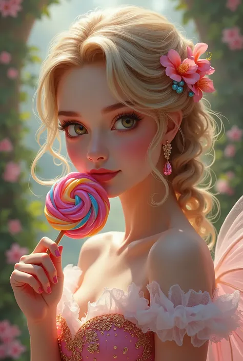 a princess eating a lollipop