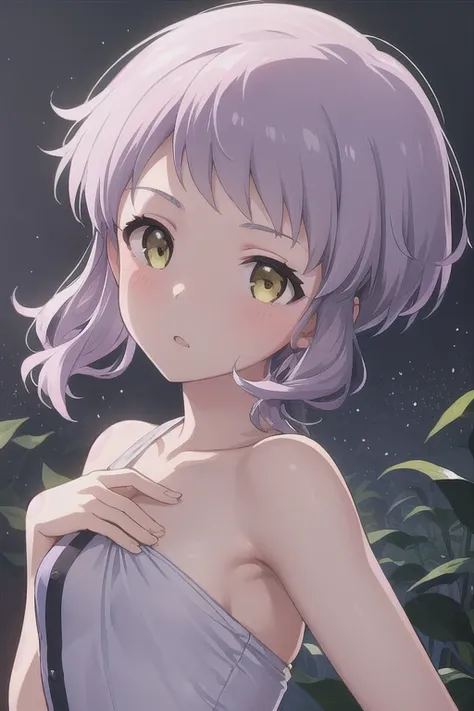 (masterpiece, best quality), one girl, beautiful face,  cornus macabe, purple hair, short hair, yellow eyes,small breasts