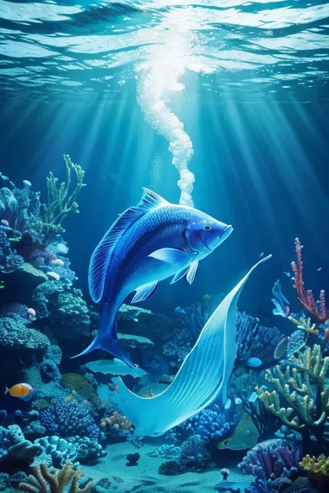 ，High image quality，live-action，blue，fantasy的，In detail，Realistic，mystery的，In the sea，Accurate，In the sea，Speed，Mr.々Fish，sea animals，mystery，fantasy