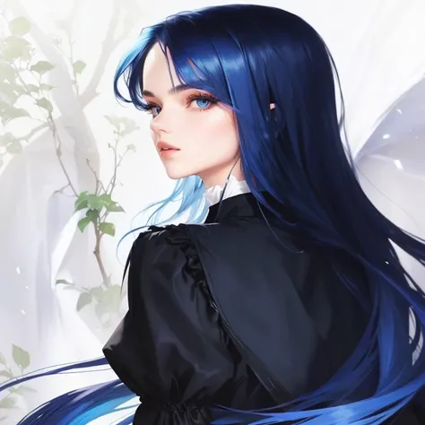 girl with blue hair and black dress , beautiful androgynous prince