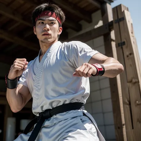 Appearance: Ryu is a martial artist with an Asian appearance., medium height and athletic build. He is known for his white karate gi with the sleeves ripped off., sparring gloves and a black belt around the waist. He also wears a red headband., which becam...