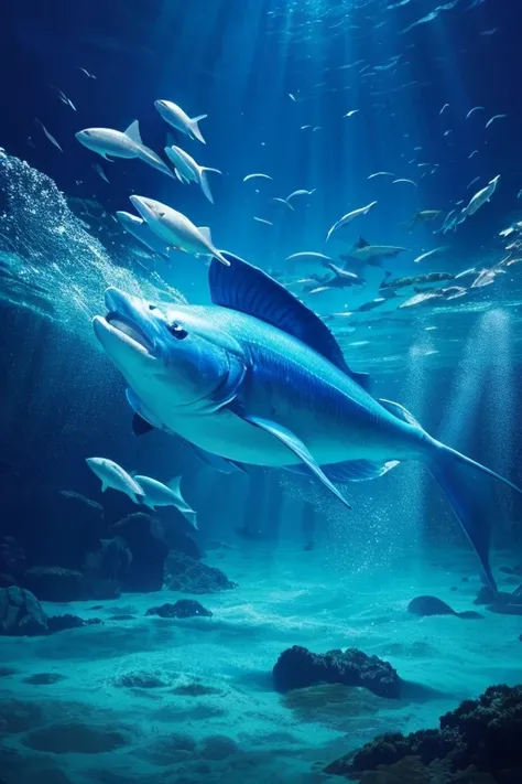 ，High image quality，live-action，blue，Fantasy，In detail，Realistic，Mysterious，In the sea，Accurate，In the sea，Speed，Mr.々Fish，sea animals，Mysteriousなblue，Fantasyなblue，Abstract composition