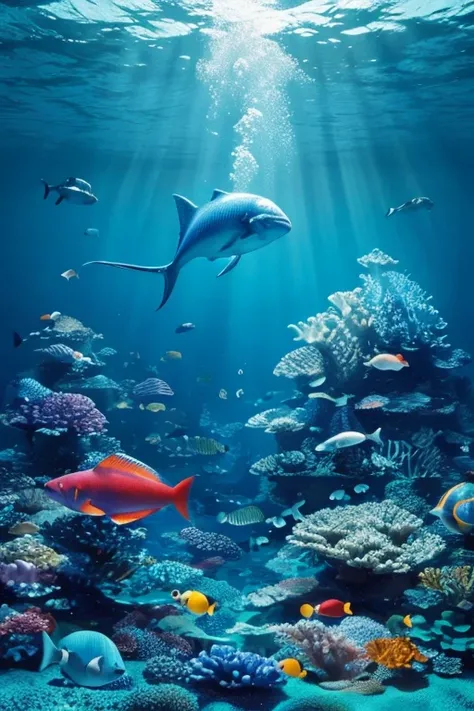 ，High image quality，live-action，blue，Fantasy，In detail，Realistic，Mysterious，In the sea，Accurate，In the sea，Speed，Mr.々Fish，sea animals，Mysteriousなblue，Fantasyなblue，Abstract composition，The composition of the group