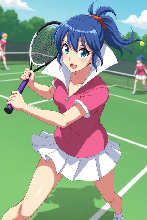 Fire Emblem Lucina wearing a Pink Polo with a Massive Popped Collar while playing Tennis