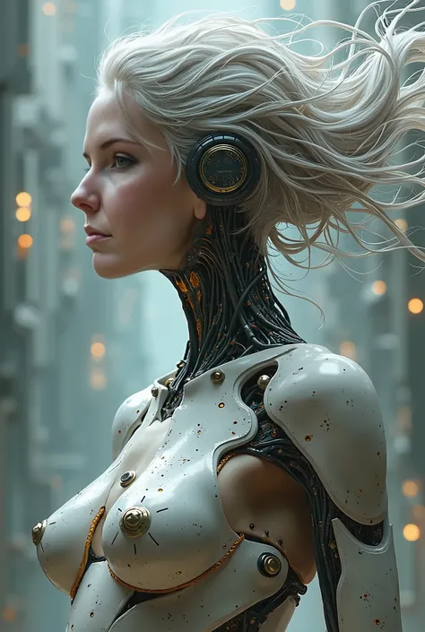 (Full body, wide shot, anatomically correct:1.5), A painting of a woman with a head full of wires., elaborate digital art, complicated transhumanism without nudity, complicated digital artwork, cyborg - girl, complicated digital art, cyborg girl, Woman cyb...