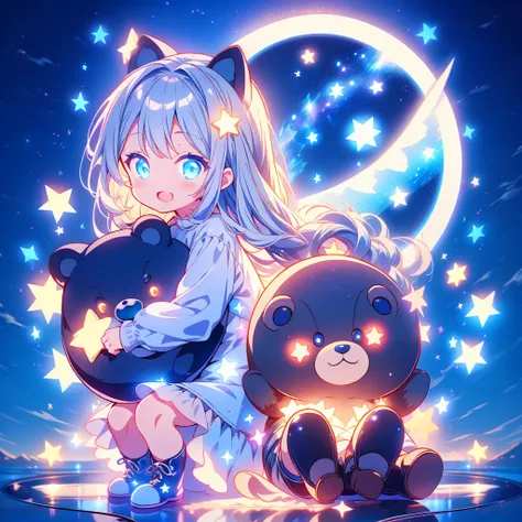 かわいいstarの妖精、Full body Front portrait、Front、Front facing the viewer、One girl,Best Quality、masterpiece、Official Art、Super detailed、Very beautiful、Cute starの妖精、Gray Hair、Straight long hair、milky way、universe、star charm、star、baby face、Knee-high boots、Giant stu...