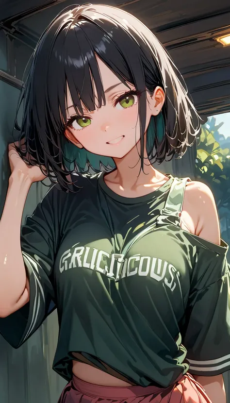 Best Quality, Super Fine, 8k, So ridiculous, Very detailed, 2.5D, Beautiful Goddess, Delicate and dynamic, Black Hair, Bobcut, Very young, Small breasts, official art