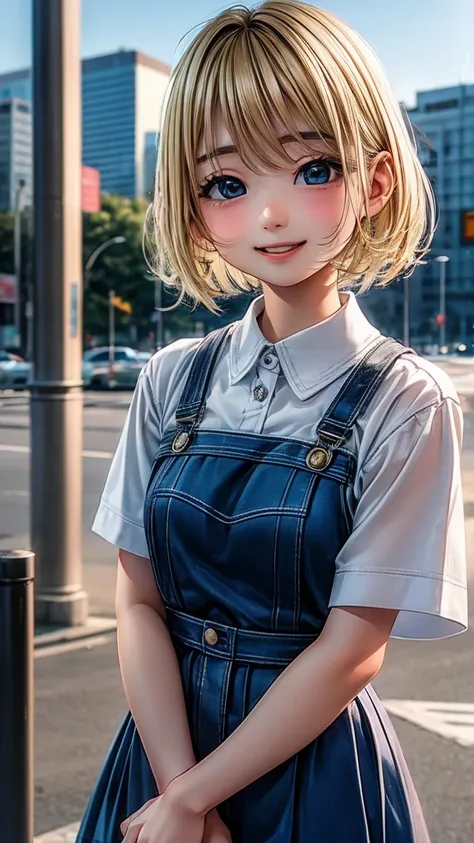 blonde、girl、Bobcut、smile、Urban Background