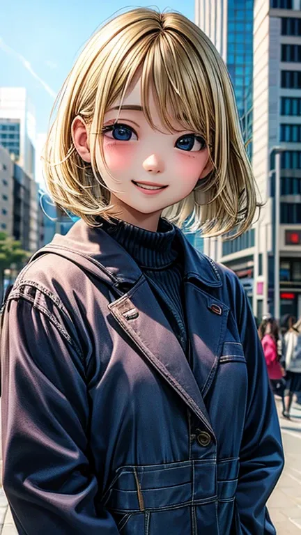 blonde、girl、Bobcut、smile、Urban Background