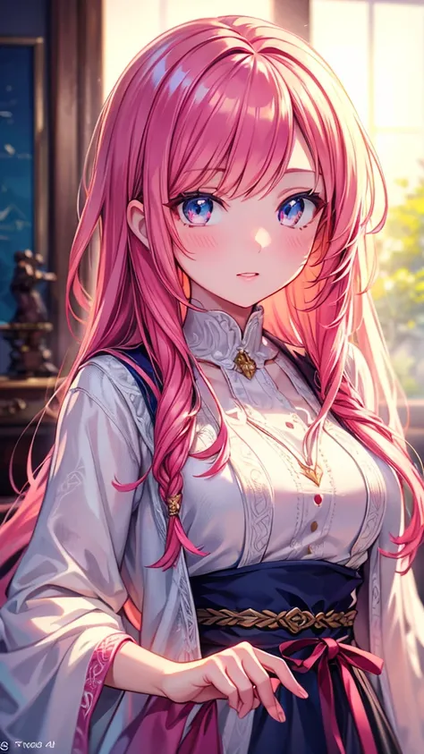 a cute anime girl with pink hair and ribbons, beautiful detailed eyes, beautiful detailed lips, extremely detailed face, long eyelashes, colorful, vibrant colors, soft lighting, cinematic lighting, whimsical, fantasy, dreamlike, intricate details, highly d...