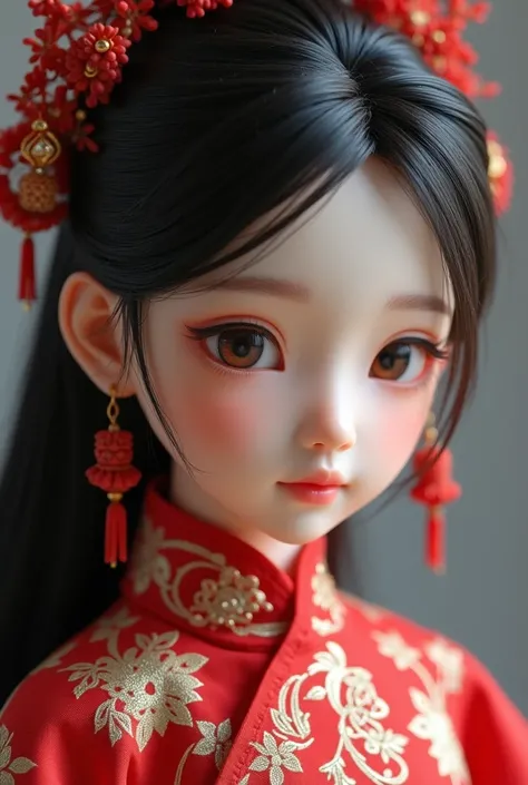 a beautiful detailed chinese young girl,extremely cute BJD doll, (best quality,4k,8k,highres,masterpiece:1.2),ultra-detailed,(realistic,photorealistic,photo-realistic:1.37),realistic,porcelain skin,long eyelashes,piercing eyes,sharp facial features,elegant...