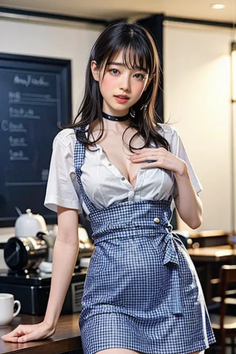 masterpiece, please redeem, ultra-high resolution, (photo-realistic:1.6), one girl,  (round face:1.3),(gingham check suspender a...