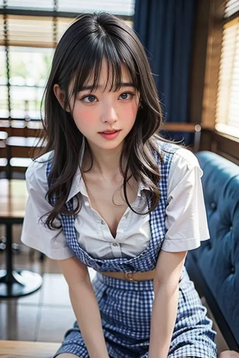 masterpiece, please redeem, ultra-high resolution, (photo-realistic:1.6), one girl,  (round face:1.3),(gingham check suspender a...