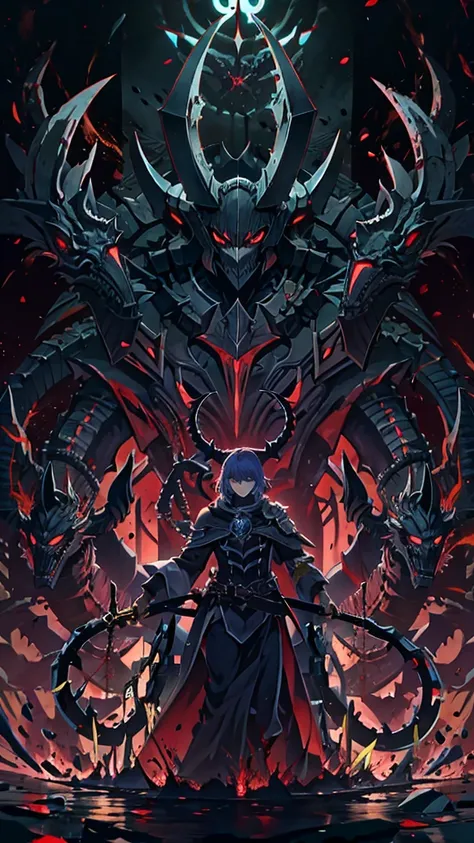 Typhon,Shadow Prison,anime, Apocalypse, Restrained by chains,Shadow from the Persona series,Dark World,Evil Giant, A flock of horrifying snakes entwining around each other. Devil&#39;s horns.