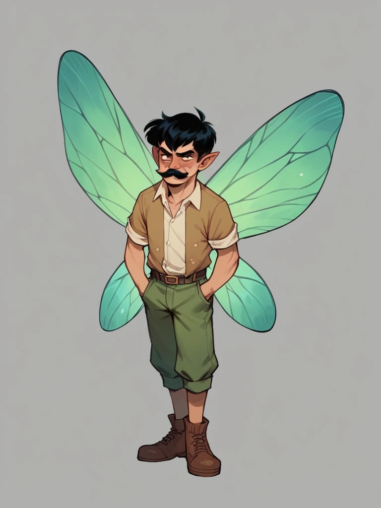 Guy with short black hair and mustache with axolotl fairy wings