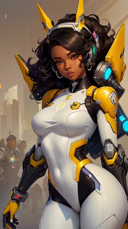 a cartoon image of a black woman with a cell phone in her hand, go The Overwatch, go, ross draws | afrofuturism, The Overwatch, baptiste The Overwatch, Krenz Cushart and Artgerm, Senna de League of Legends, Black girl in mecha cyber armor, afrofuturism ani...