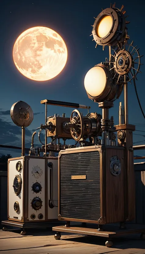 conceptual installation art, the sun rises and the moon sets, the moon rises and the sun sets, powered by an old retro mechanical device, BREAK delicate and dynamic textures, contrasts of light and shadow, 2.5D, artistic photography, hyper realistic, digit...