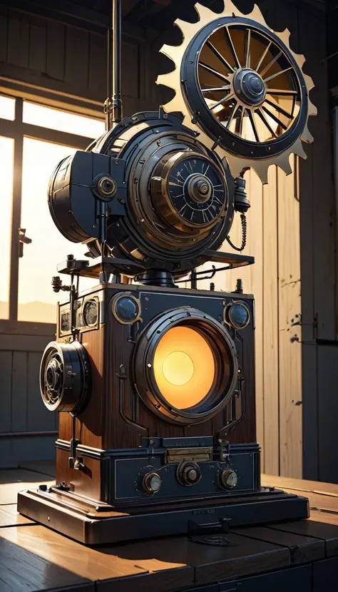 conceptual installation art, the sun rises and the moon sets, the moon rises and the sun sets, powered by an old retro mechanical device, BREAK delicate and dynamic textures, contrasts of light and shadow, 2.5D, artistic photography, hyper realistic, digit...