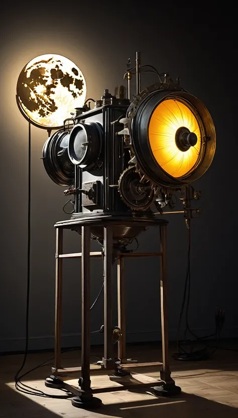 conceptual installation art, the sun rises and the moon sets, the moon rises and the sun sets, powered by an old retro mechanical device, BREAK delicate and dynamic textures, contrasts of light and shadow, 2.5D, artistic photography, hyper realistic, digit...