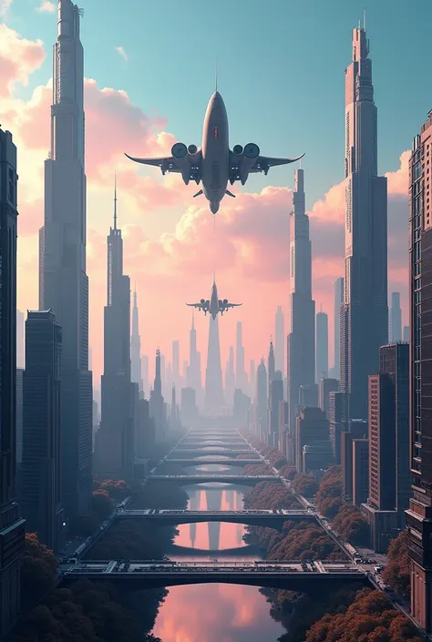 there are two pictures of a city with a plane flying over it, a matte painting inspired by Johfra Bosschart, cg society contest winner, futurism, futuristic utopian fantasy, sci-fi fantasy wallpaper, sci-fi fantasy desktop wallpaper, futuristic city backgr...