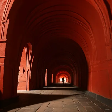 orthogonal perspective of the structure tunnel, cars in the tunnel, black ambience, contemporary art, masterpiece, full body beautiful woman, red dress, entering a room after coming from a tunnel that leads to a hansome man´s mind filled with diferent obje...