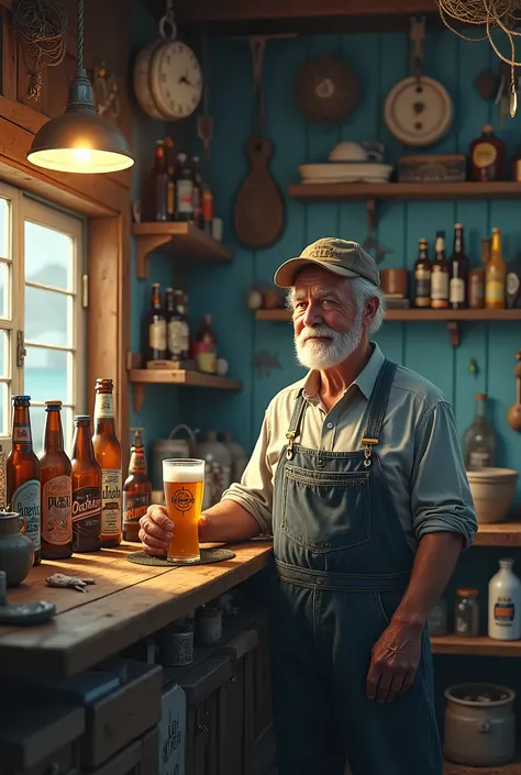 Grandpa&#39;s Garage special beers with a fisherman theme in blue 